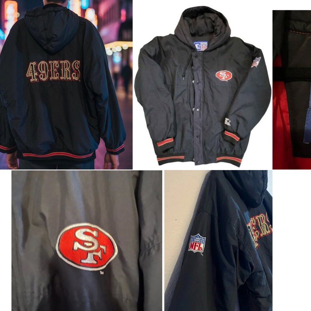 STARTER SF 49ERS vintage 90s NFL Varsity Jacket parka with hood hooded - MEN XL